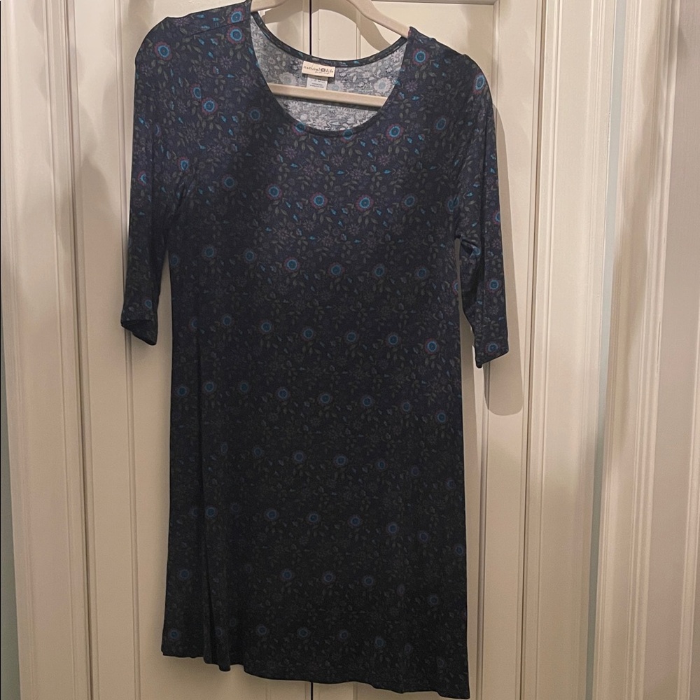 NATURAL LIFE Navy and Blue Patterned Dress